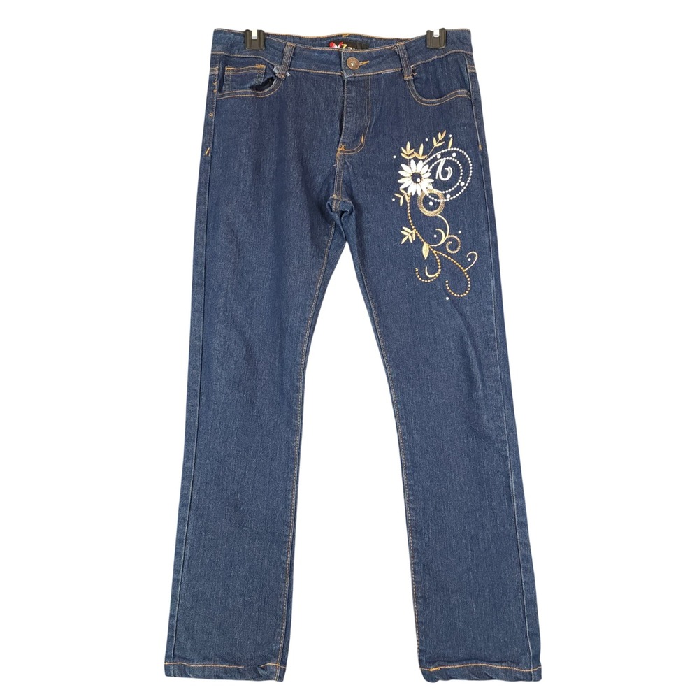 ZZVET Girls Jeans Blue Denim Embroidered‎ Flower Butterfly Accent Size 7 8